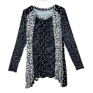LOGO Lori Goldstein Women's Tunic Top Small Animal Print Long Sleeve‎ pockets